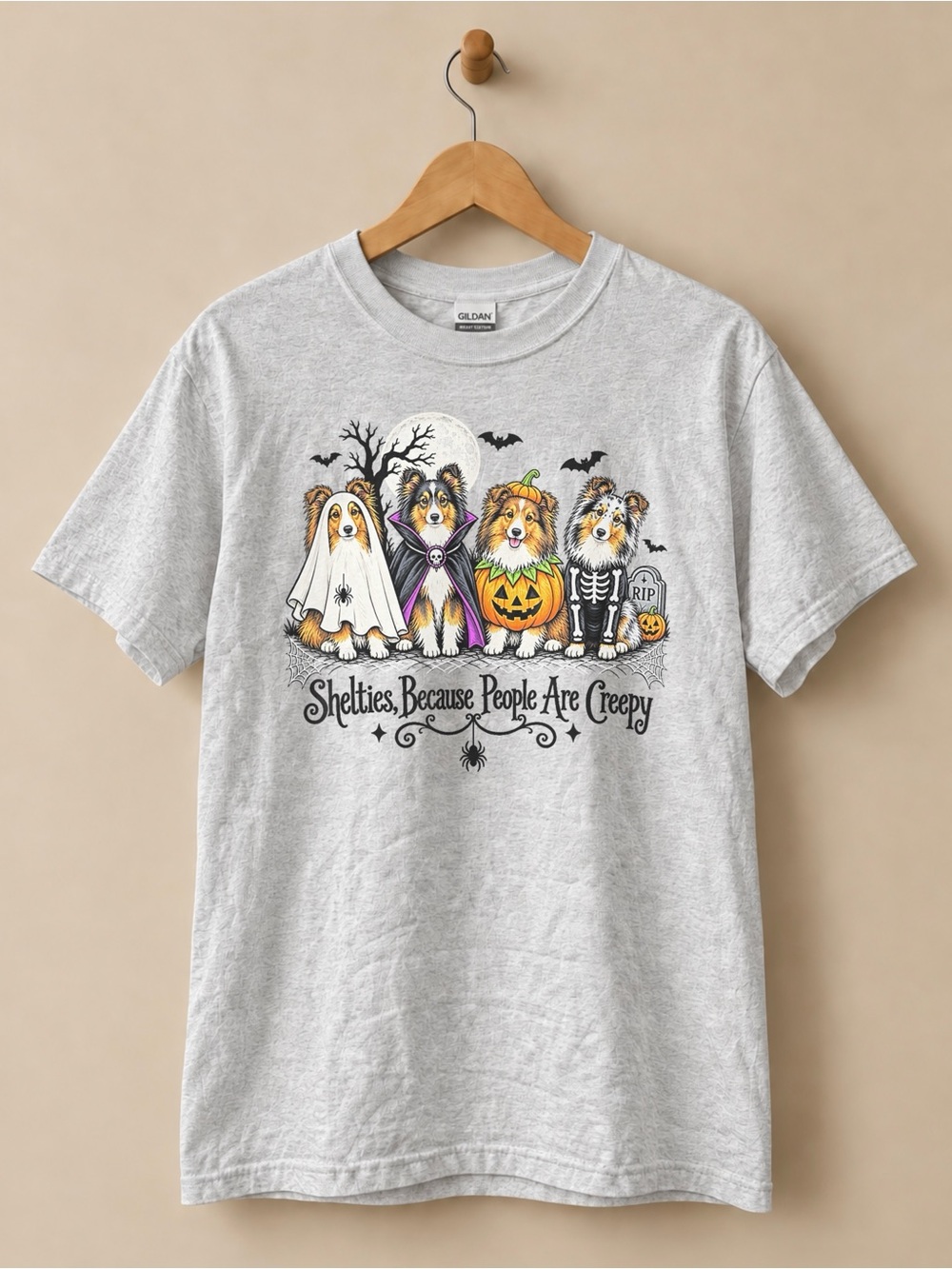 Shelties Because People Are Creepy Halloween Unisex T-shirt Spooky Season Tee